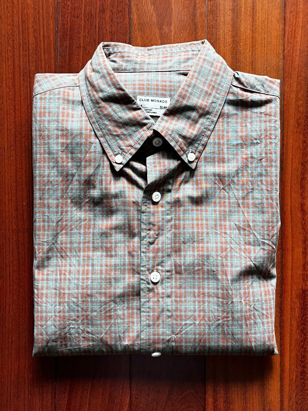 Club Monaco Slim Fit Plaid Button Down Shirt Mens M Minimal